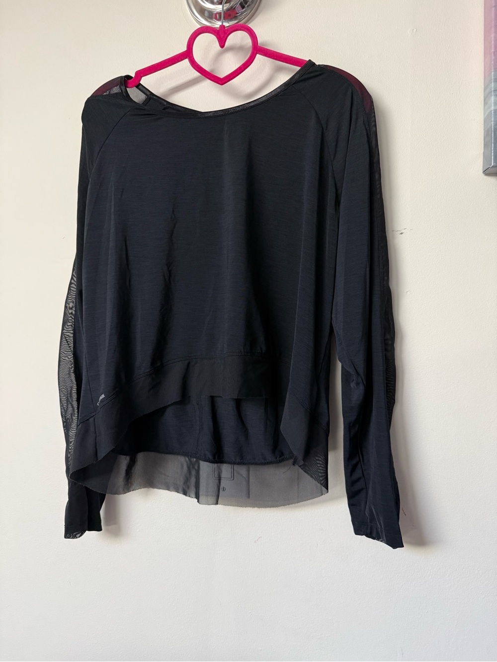 Black Long-Sleeve Mesh-Detail Layered Top
